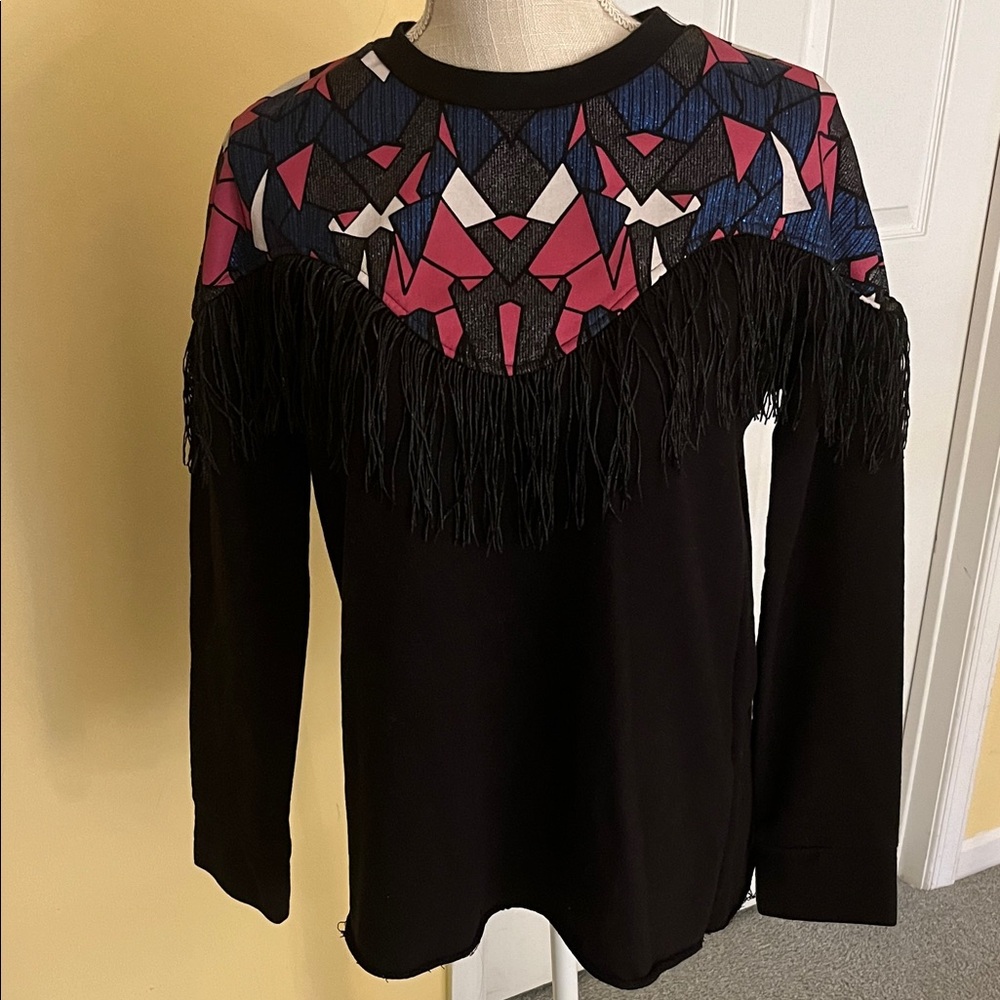 Zara Trafaluc Stylish Geometric Fringe Top - Black, Pink, Blue